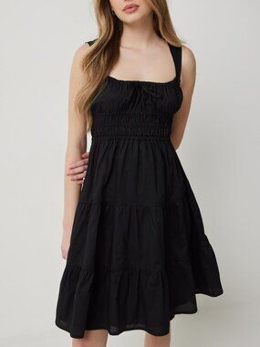 (NWT) Ardene - black cotton poplin tiered midi dress (Large)